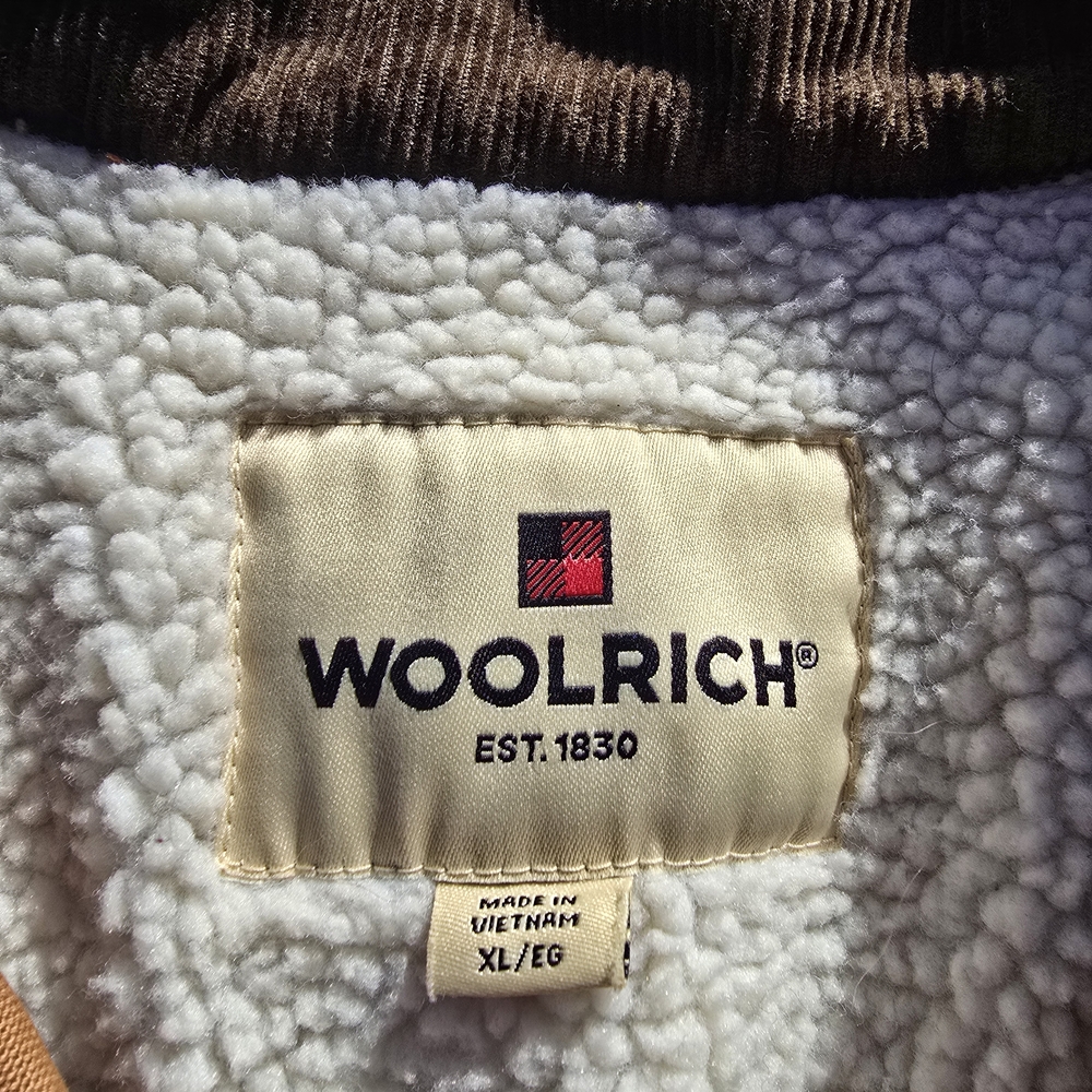 Woolrich Jacket Mens Size XL Trucker Brown Canvas Sherpa lined Corduroy Collar - Picture 2 of 11